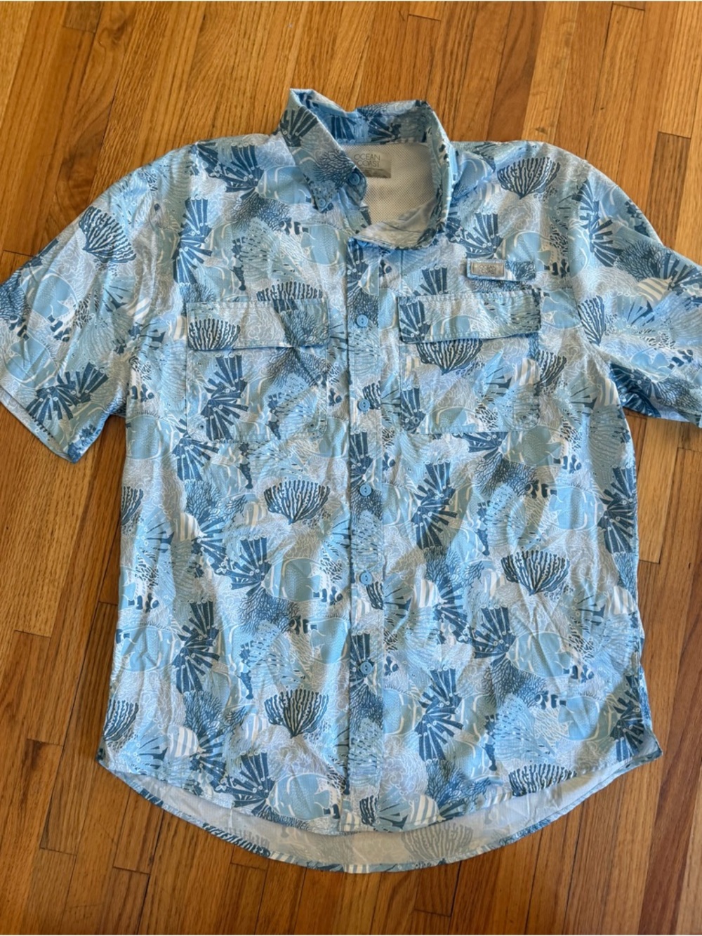 Ocean Advantage Ocean And Coast Fishing Shirt Mens MED Blue Vented Button Up NWT